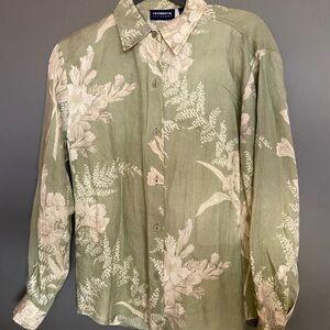 Liz Claiborne Floral Vintage Linen Button-Up Blouse Size Small